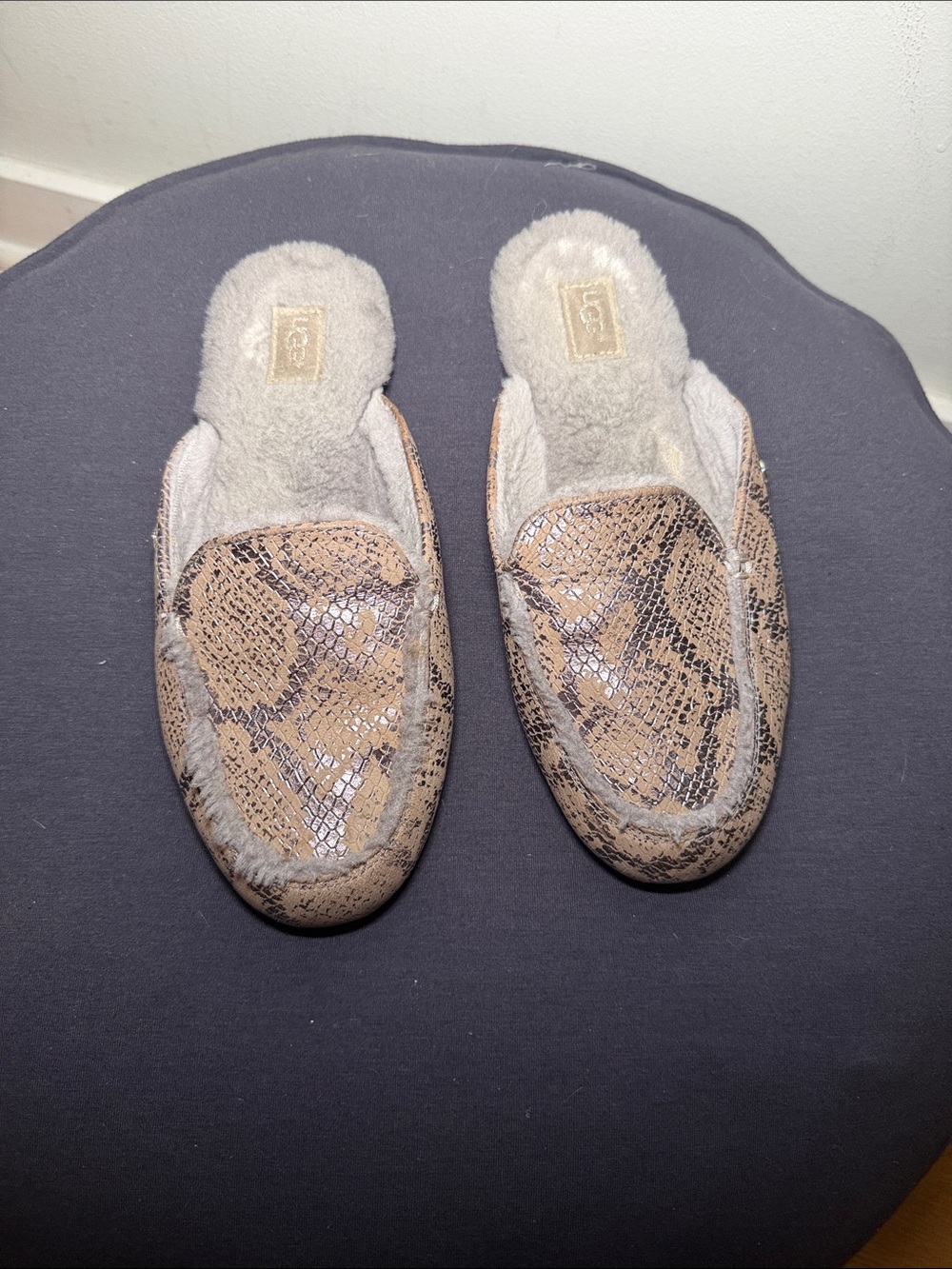 UGG Snake-Print Tan Shearling Mule Slippers